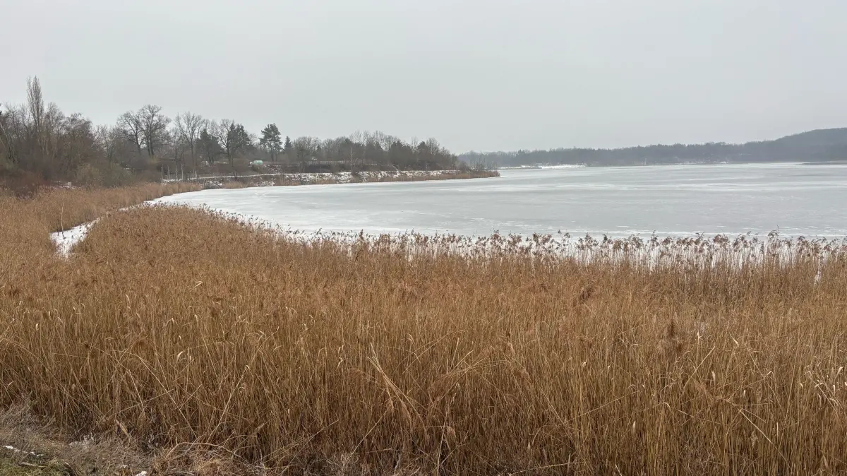 Blick über den 57 Hektar großen Drochower See vom Wirtschaftsweg in Richtung Südwesten. Hier präsentiert sich die Wasserfläche durchweg zugefroren.