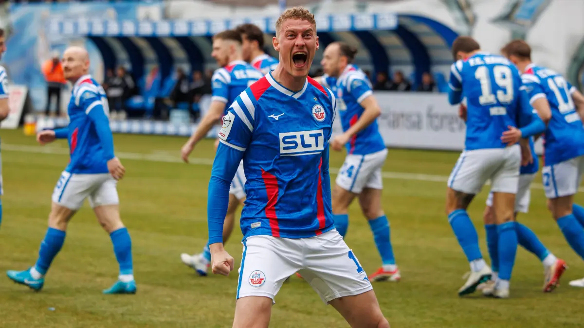 Torjubel 1:0 Torschütze Emil Frost Holten (Rostock) ; GER, FC Hansa Rostock vs. MSV Duisburg, Fußball, Männer, 3. Liga, : Torjubel 1:0 Torschütze Emil Frost Holten Rostock GER, FC Hansa Rostock vs. MSV Duisburg, Fußball, Männer, 3. Liga, 29.Spieltag, Spielzeit 2025/2026, 14.03.2026 Rostock Ostseestadion Mecklenburg - Vorpommern Deutschland *** Goal celebration 1 0 Goalscorer Emil Frost Holten Rostock GER, FC Hansa Rostock vs MSV Duisburg, Football, Men, 3 League, Matchday 29, Season 2025 2026, 14 03 2026 Rostock Ostseestadion Mecklenburg Vorpommern Germany