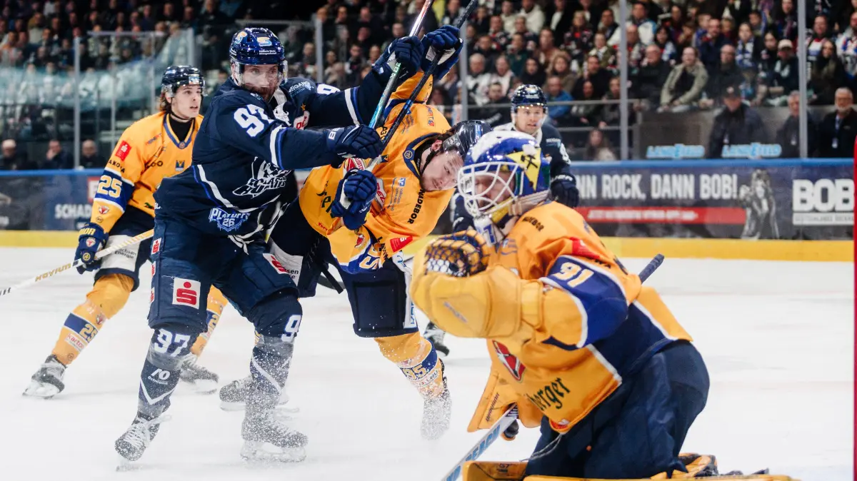 -97- Simon Schütz (EC Kassel Huskies)
-95- Markus Freis (Lausitzer Füchse) -31- Anthony Morrone (Lausitzer Füchse)