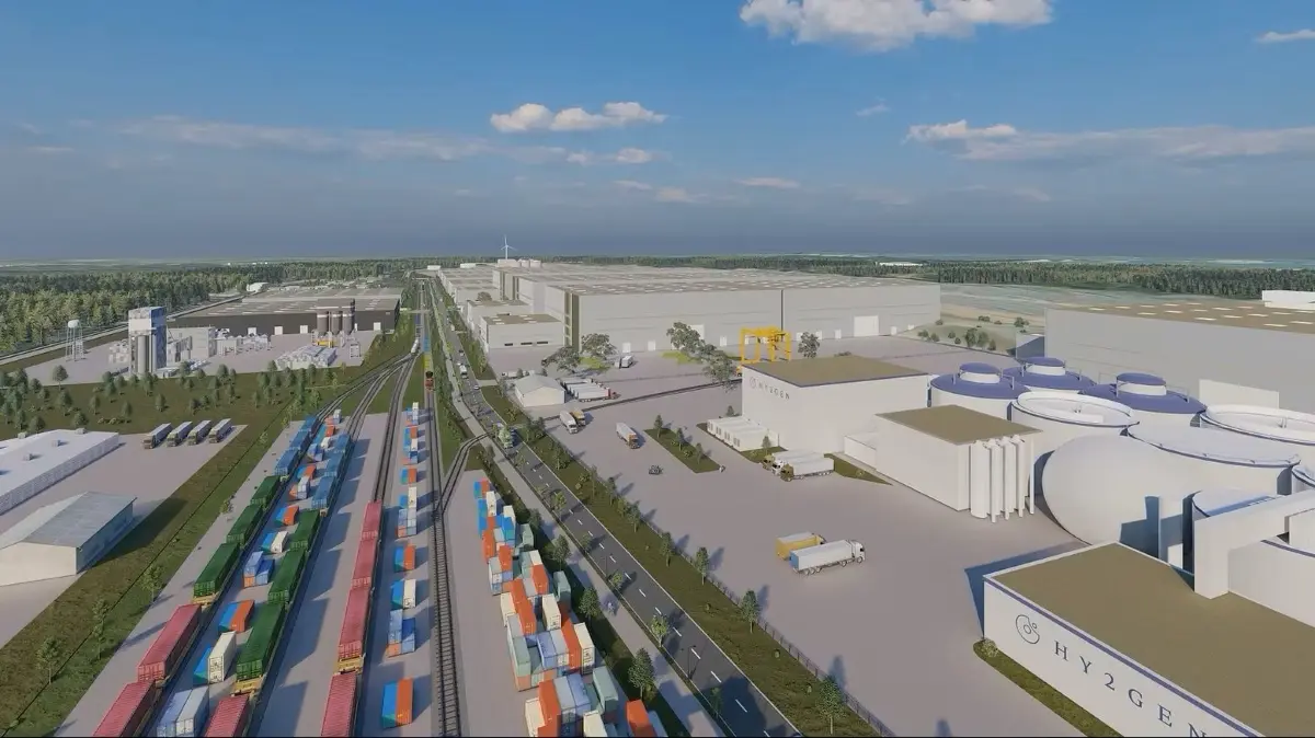 Gute Anbindung inbegriffen: Diese Visualisierung des geplanten Industrieparks Gral zeigt, dass das Gelände sowohl per Straße als auch per Gleis zu erreichen sein soll.