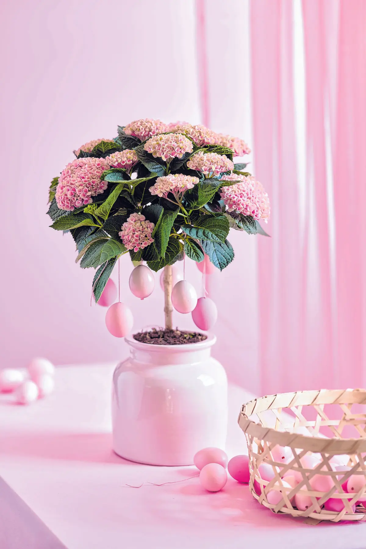 Die Flowertrees mit Hochstämmchen können mit Osterschmuck in Szene gesetzt werden. ⇥Foto: Magical Hydrangea.
