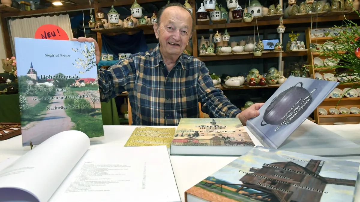 Heimatforscher Siegfried Bräuer aus Hohenleipisch gibt ein neues Buch (l.) zur Geschichte von Hohenleipisch heraus. Ausgangspunkt war eine Entrümpelungsaktion.