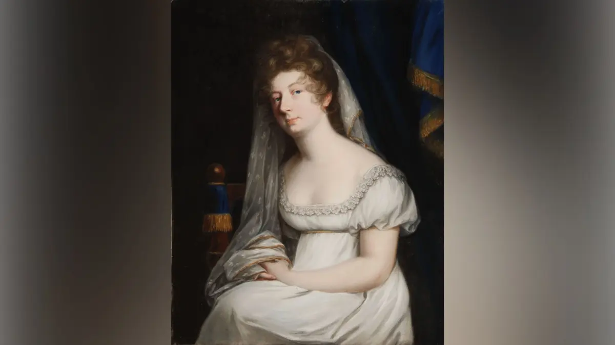Dame von Welt: Lucie von Pappenheim, geborene Freiin von Hardenberg-Reventlow. In zweiter Ehe heiratete sie 1817 Hermann von Pückler-Muskau. Pastell von Johann Heinrich Schröder, um 1800