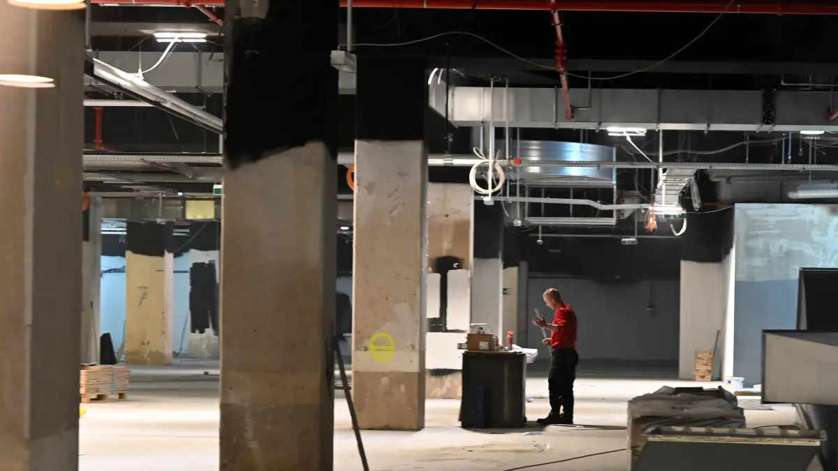 Blick in den künftigen Edeka-Markt in der Spree-Galerie Cottbus. Nach mehr als drei Jahren Sanierung beginnt jetzt der Innenausbau.