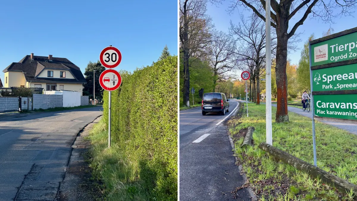Schon ab Höhe Tierpark in Richtung Branitz gilt Tempo 30 - auf Wunsch der Anwohner. Im Ortsteil selbst dürfen auf der Kiekebuscher Straße keine Rad- und Motorradfahrer überholt werden.