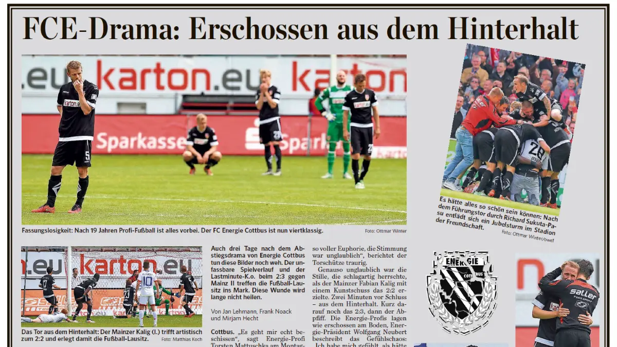Der 14. Mai 2016: Energie Cottbus stürzt in die Viertklassigkeit ab. Die Stille nach der Niederlage gegen den FSV Mainz II hallte lange nach.