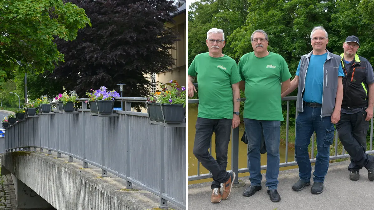 Frank Meisel (Vorsitzender) sowie Jörg Pietsch und René Schicke vom Laga-Verein haben mit tatkräftiger Unterstützung von André Schneider (Betriebshof in Spremberg) die Brücke am Thiedesteg zum Aufblühen gebracht.