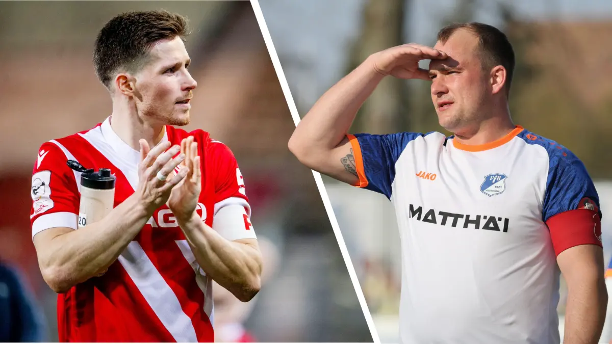 Die beiden Kapitäne haben ihre Teams ins Landespokalfinale geführt: Axel Borgmann (links, Energie Cottbus) und Andy Hebler (VfB Krieschow).