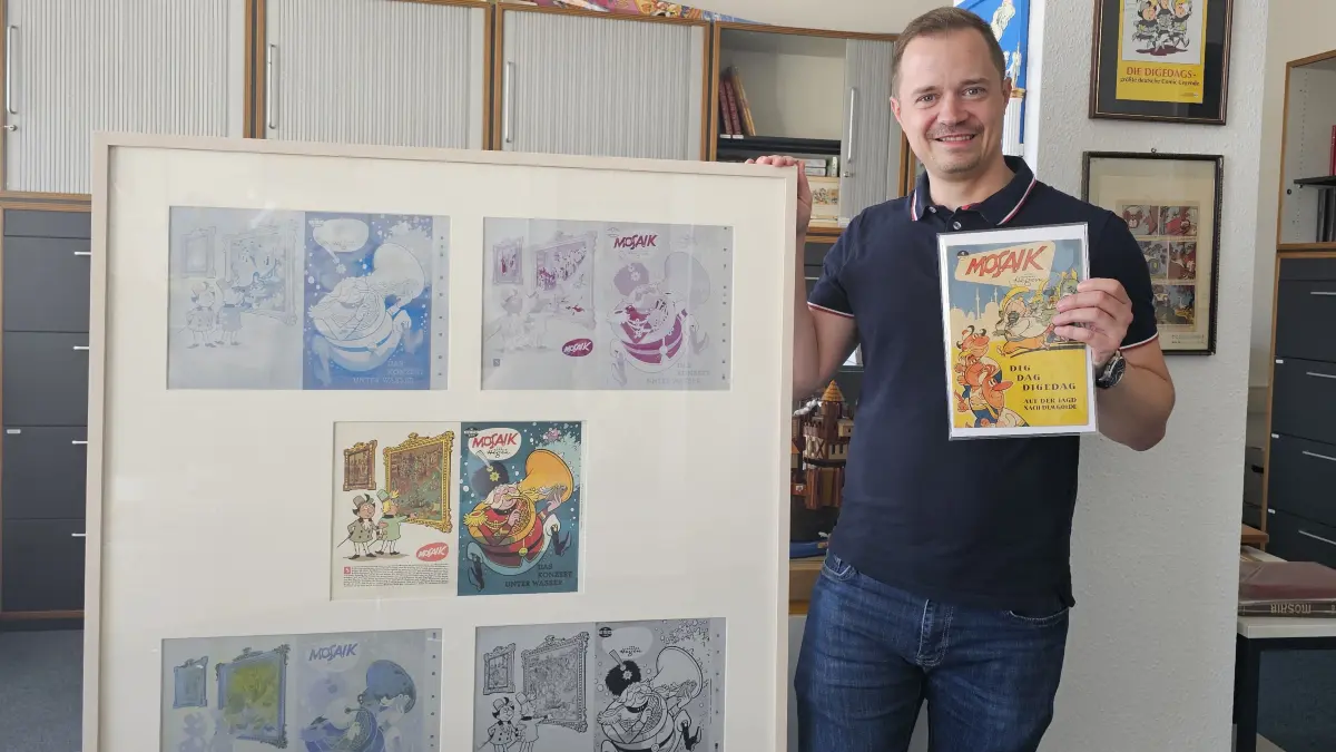 Willi Paschke aus Cottbus ist Sammler und Fan des Kult-Comics Mosaik. Hier zeigt er seinen größten Schatz. Und er verrät, warum Gleichgesinnte zum Steinitzhof bei Drebkau kommen sollten.