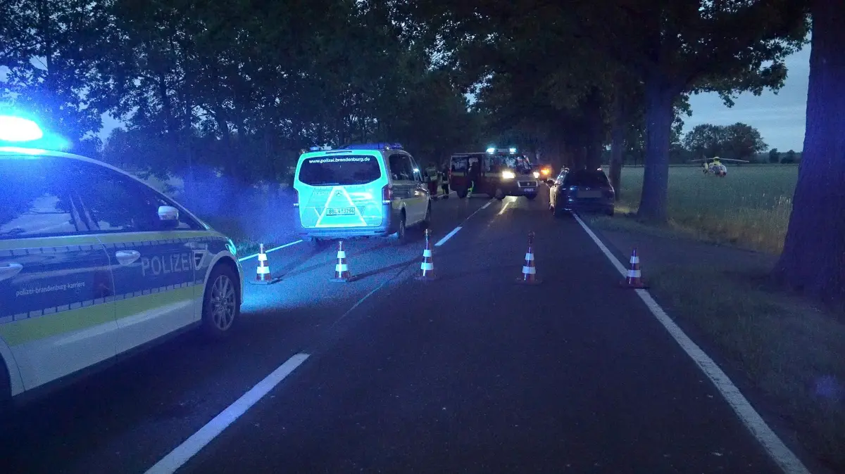 Unfall: Foto: Mirko Sattler; Tödlicher Verkehrsunfall auf der L63 zwischen Schraden (EE) und Frauwalde(OSL). Aus bisher unbekannter Ursache ist ein Zweiradfahrer gegen einem Baum gefahren. Rettungskräfte konnten ihn nicht mehr helfen. Er erlag noch an der Unfallstelle seinen Verletzungen. Die Landstrasse war während des Einsatzes voll gesperrt
