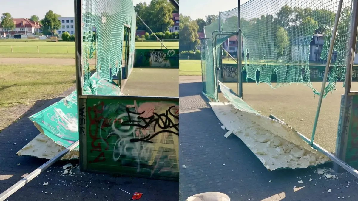 Vandalismus in Lübben. Der Fußballplatz musste abgebaut werden.