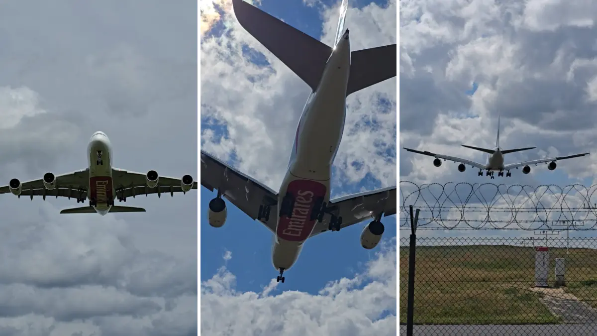 Der Airbus A380 von Emirates landet am Dienstag, 9. Juni, in Schönefeld am Flughafen BER.