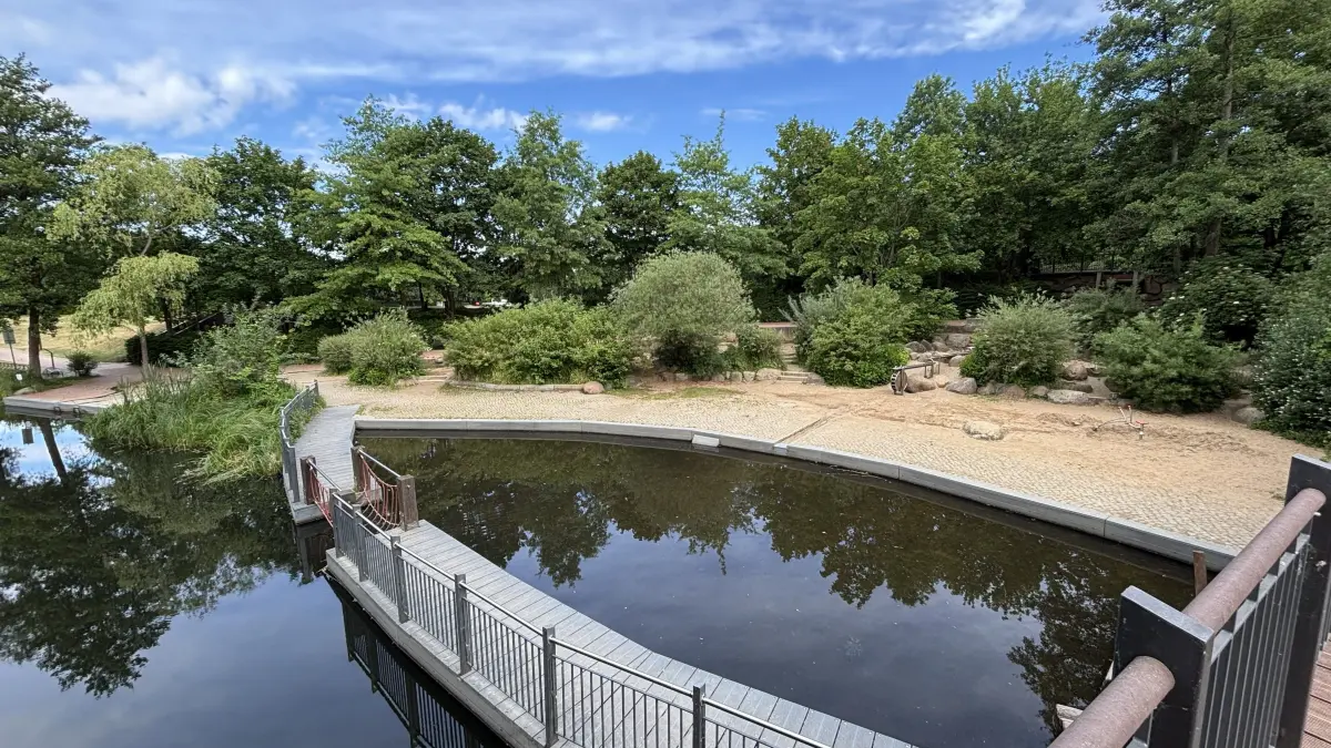 Schlossinsel in Lübben mit Wasserspielplatz