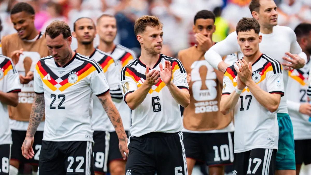 FIFA Fussball Weltmeisterschaft 2026, Gruppe E, Spiel 1, Deutschland vs. Curacao, 14.06.2026 im NRG Stadium in Houston, Texas: FIFA Fussball Weltmeisterschaft 2026, Gruppe E, Spiel 1, Deutschland vs. Curacao, 14.06.2026 im NRG Stadium in Houston, Texas Jubel nach Abpfiff bei Nathaniel Brown Nico Schlotterbeck David Raum Florian Wirtz Joshua Kimmich Manuel Neuer *** FIFA World Cup 2026, Group E, Match 1, Germany vs Curacao, 14 06 2026 at NRG Stadium in Houston, Texas Nathaniel Brown Nico Schlotterbeck David Raum Florian Wirtz Joshua Kimmich Manuel Neuer cheering after the final whistle Copyright: xBahhoxKarax