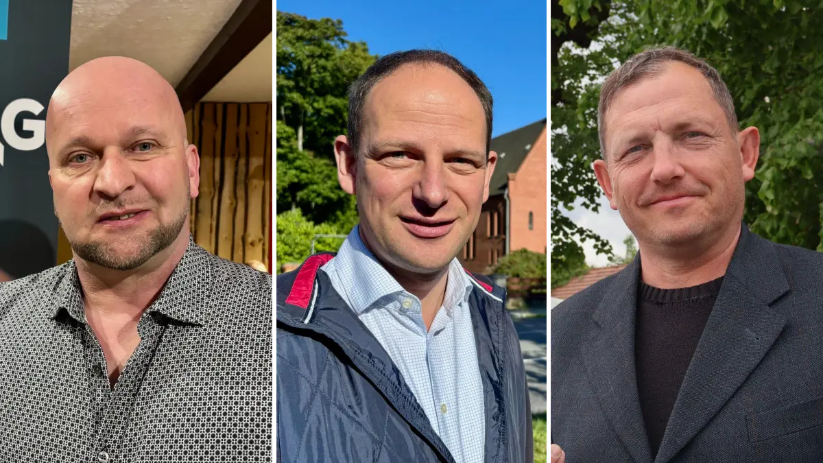 Bürgermeisterwahl in Bernsdorf: Frank Jurisch (v.l., Freie Wähler/BKC), Thomas Haink (CDU) und Michael Große (Einzelbewerber) treten im zweiten Wahlgang gegeneinander an.