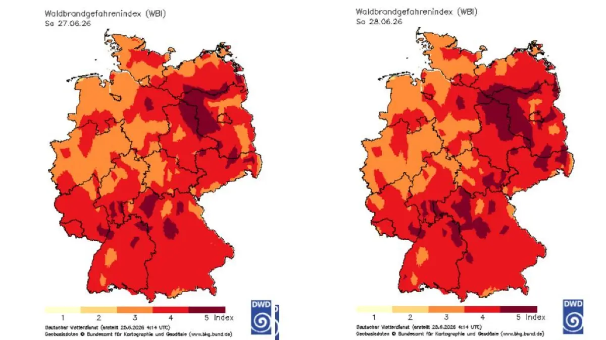 Die Karten zeigen die Waldbrandgefahr für Samstag und Sonntag.