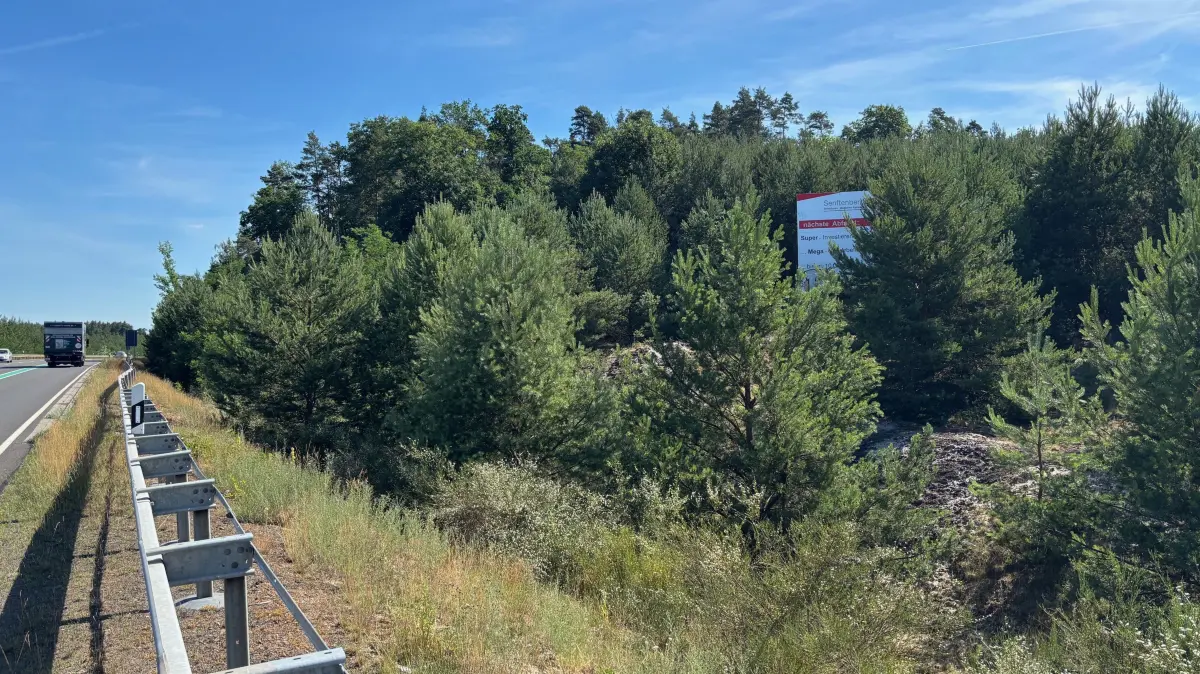 Nur noch rudimentär ist die Senftenberger Werbetafel an der Briesker Marga-Kippe neben der Bundesstraße B169 für Autofahrer zu erkennen.