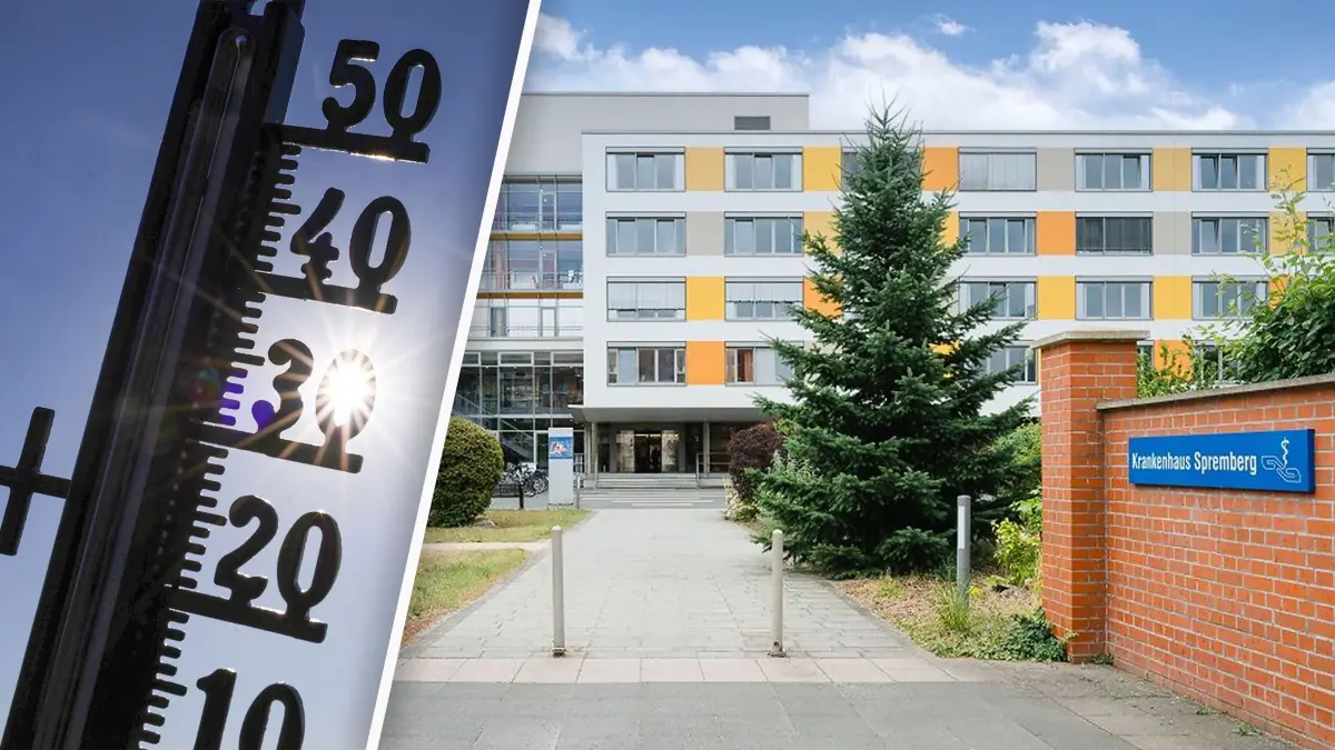 Fotomontage Krankenhaus Spremberg Thermometer