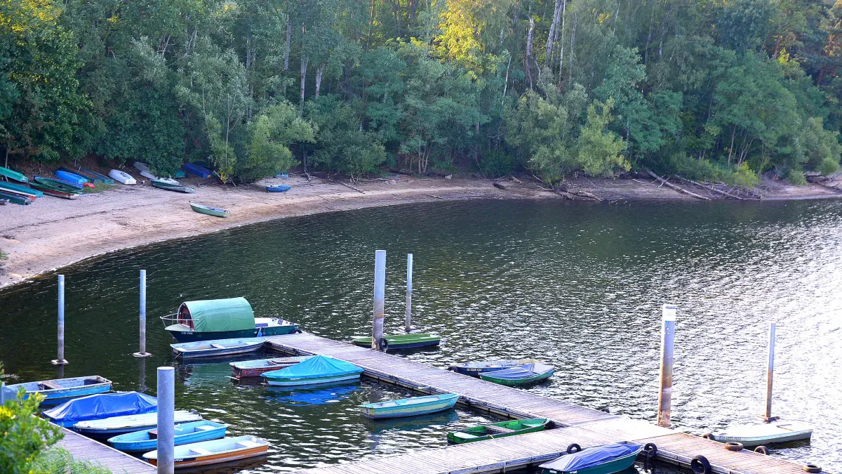 Am Vogelschutzgebiet ist gut zu sehen, dass der Wasserstand im Spremberger Stausee extrem sinkt.