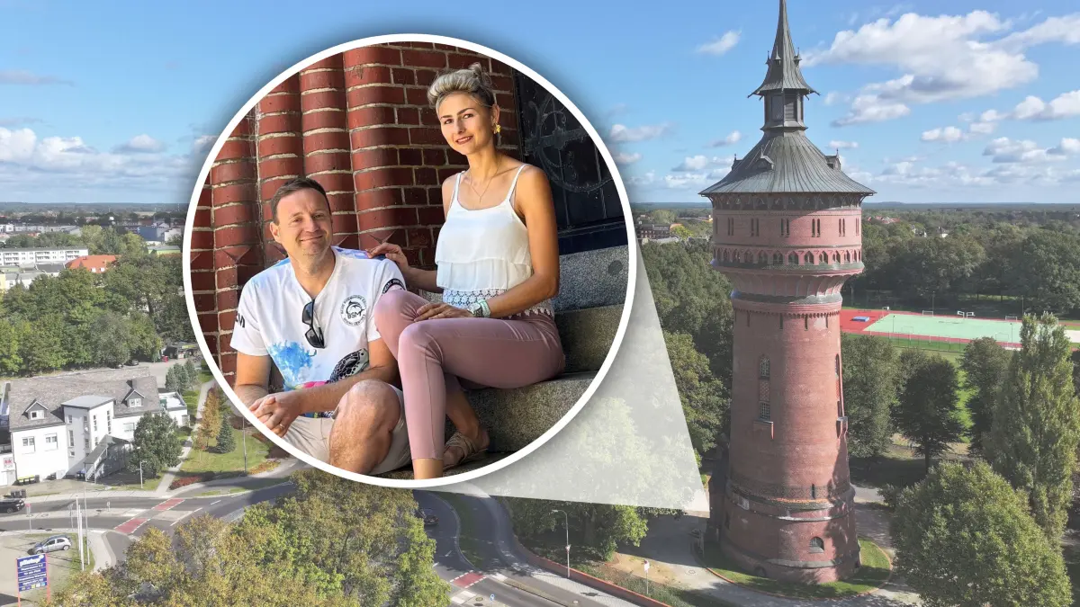 Fotomontage Wasserturm Forst Hardy Sperlich und Frau Sandra
