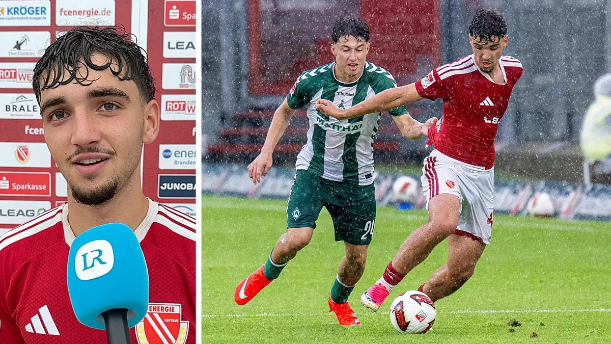 Hassan Zaydan (rechts) von Energie Cottbus behauptet sich im Testspiel gegen Werder Bremen im Duell mit Patrice Covic.