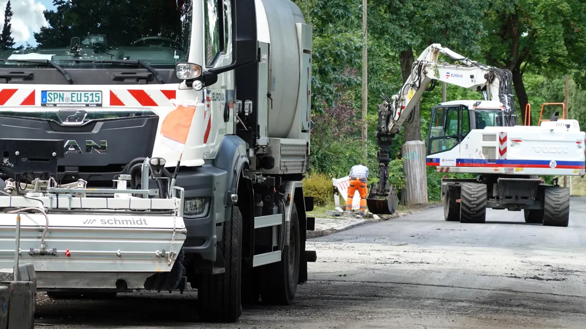 Baustelle Ortsdurchfahrt Hänchen in Richtung Kolkwitz