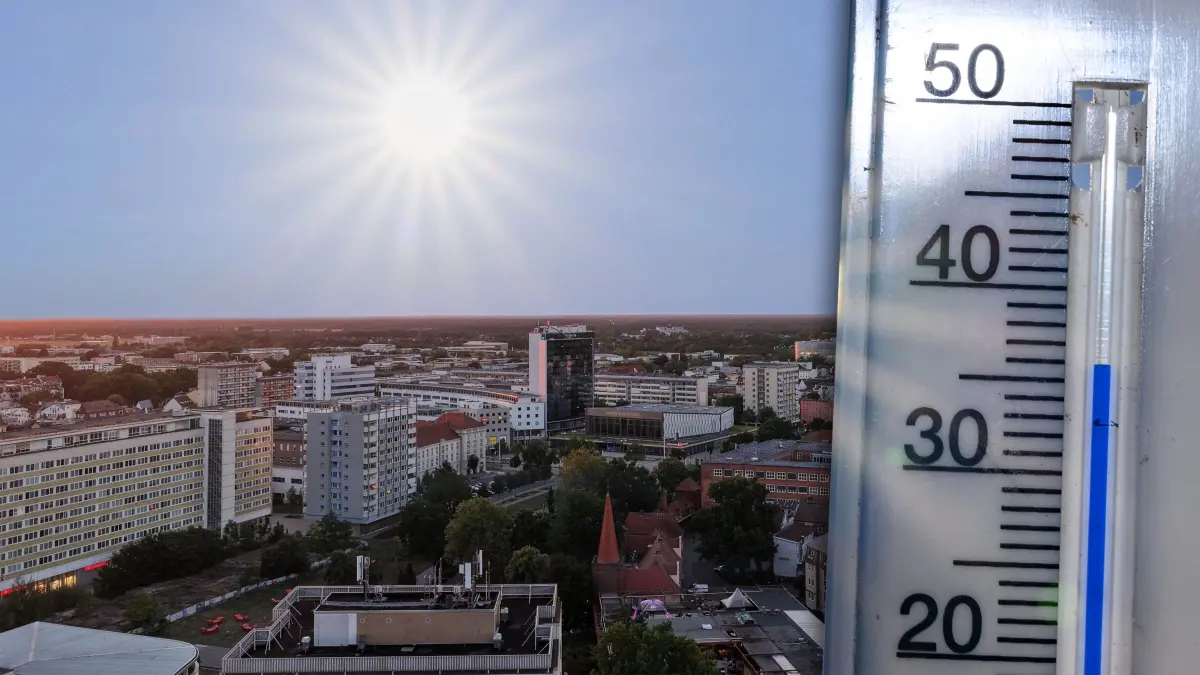 Fotomontage Stadtpromenade Hitze Thermometer