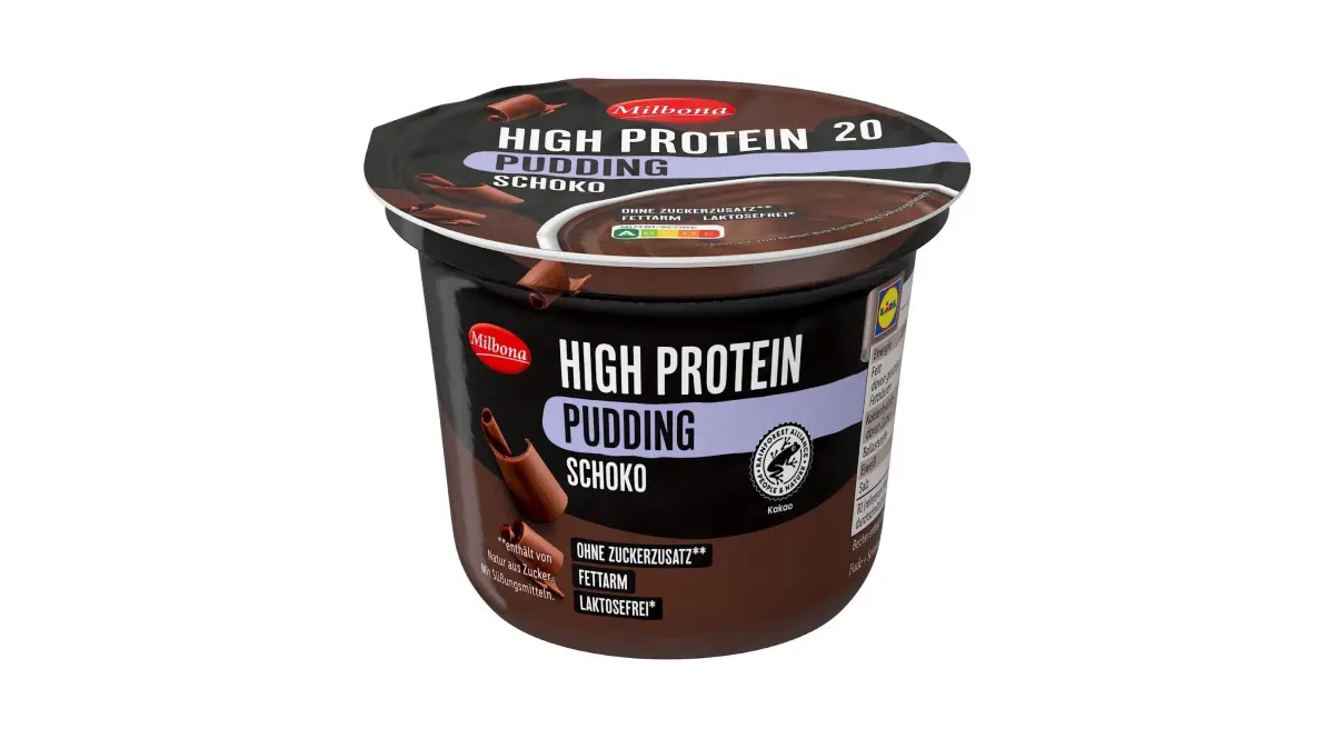 Abbildung der Verpackung des Produktes Milbona High Protein Pudding Schoko, 200 Gramm