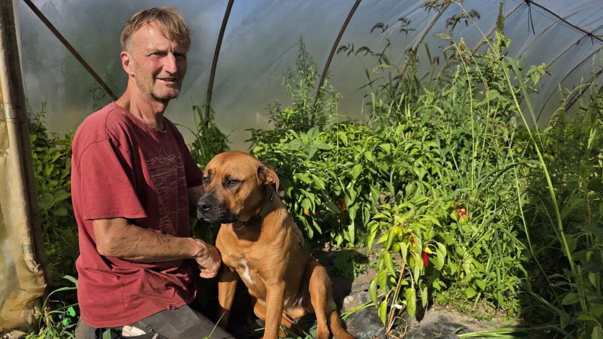 Hans-Peter Strahl und Hündin Yumi wachen über den kleinen Hof im Spreewald, der das Konzept der Solidarischen Landwirtschaft verfolgt.