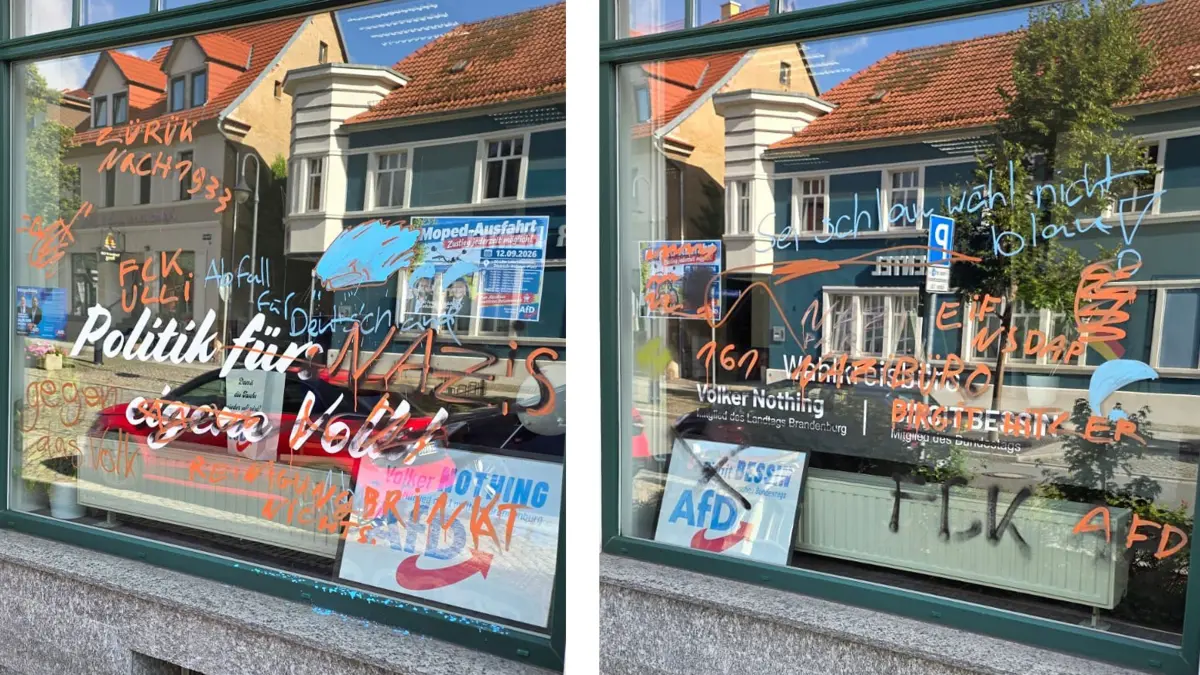 Das AfD Büro der Abgeordneten Birgit Bessin und Volker Nothing in der Hainsche Straße in Bad Liebenwerda ist in der Nacht zum Sonnabend beschmiert worden.