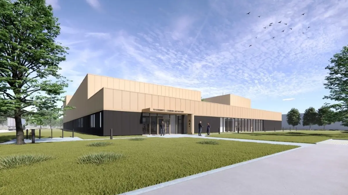 So soll der Neubau Carbon Lab Factory der TU Chemnitz am Standort Boxberg einmal aussehen.