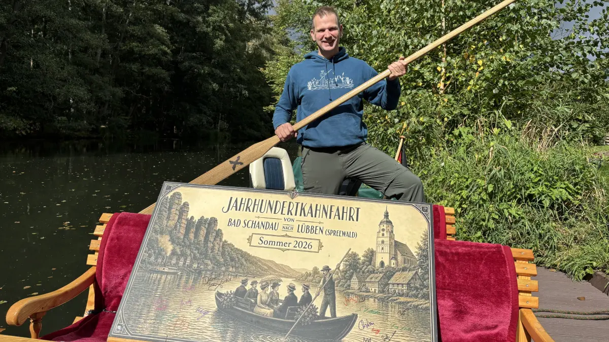 Alexander Pietsch aus Lübben fuhr im Sommer 2026 mit dem Spreewaldkahn von Bad Schandau nach Lübben, 750 Kilometer auf dem Wasser