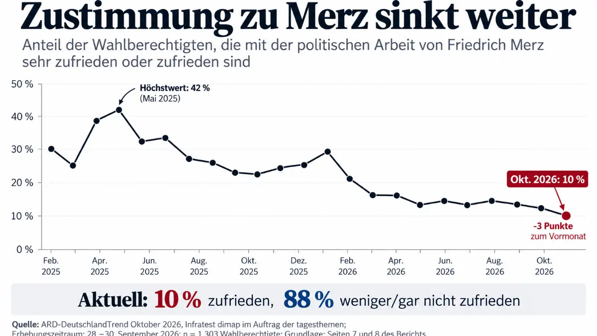 Die Zustimmung für Merz sinkt weiter.