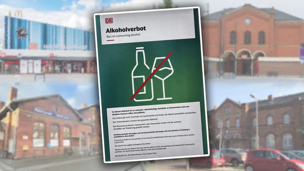 Fotomontage Bahnhof Cottbus, Forst, Guben, Spremberg Alkoholkonsumverbot