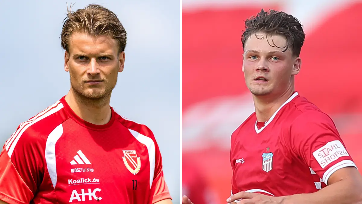Moritz Hannemann (links) und Tim Hannemann haben am Freitagabend mit Energie Cottbus und dem FSV Zwickau reizvolle Flutlichtspiele vor sich.